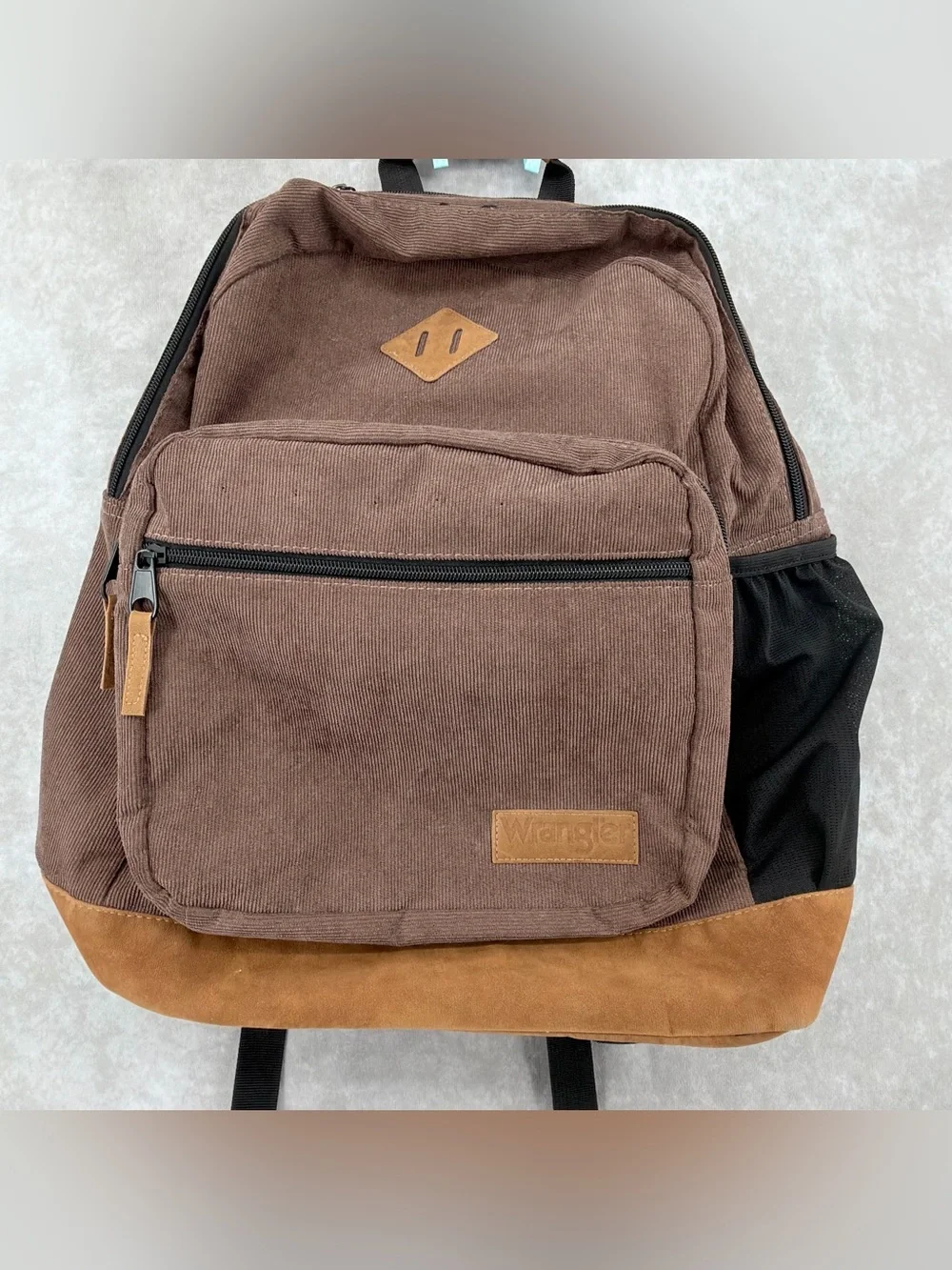Wrangler Brown and Black Canvas Backpack with Tan Suede Base